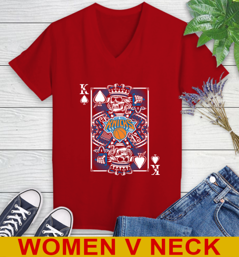 New York Knicks NBA Basketball The King Of Spades Death Cards Shirt Women's V-Neck T-Shirt 10