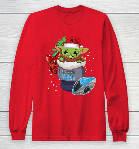 Carolina Panthers Christmas Baby Yoda Star Wars Funny Happy NFL Long Sleeve T-Shirt 10