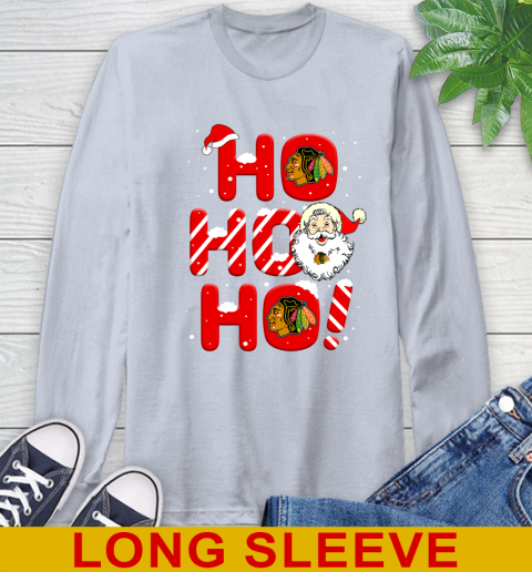 Chicago Blackhawks NHL Hockey Ho Ho Ho Santa Claus Merry Christmas Shirt Long Sleeve T-Shirt 6