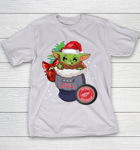 Detroit Red Wings Christmas Baby Yoda Star Wars Funny Happy NHL Youth T-Shirt 5