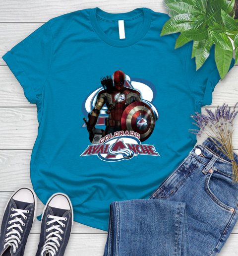 NHL Captain America Thor Spider Man Hawkeye Avengers Endgame Hockey Colorado Avalanche Women's T-Shirt 7