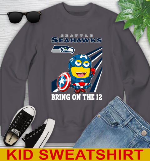NFL Football Seattle Seahawks Captain America Marvel Avengers Minion Shirt Youth Sweatshirt 5
