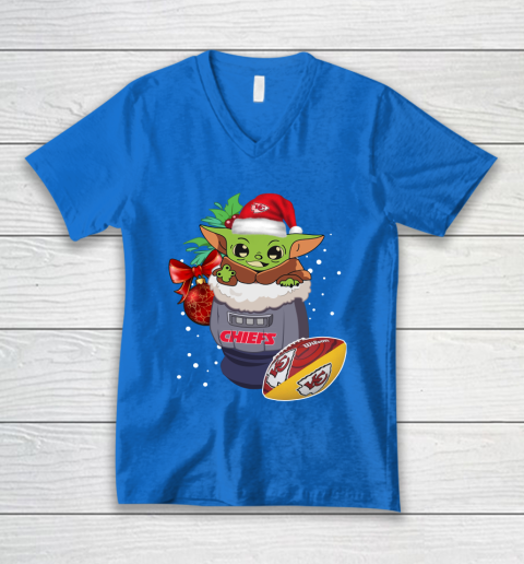 Kansas City Chiefs Christmas Baby Yoda Star Wars Funny Happy NFL V-Neck T-Shirt 6