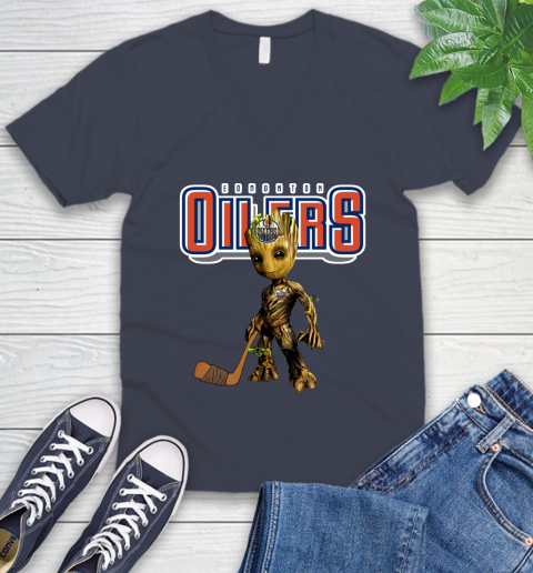 Edmonton Oilers NHL Hockey Groot Marvel Guardians Of The Galaxy V-Neck T-Shirt 9