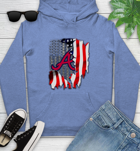 Atlanta Braves MLB Baseball American Flag Youth Hoodie 13