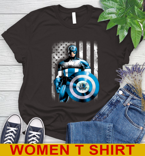Dallas Mavericks NBA Basketball Captain America Marvel Avengers American Flag Shirt Women's T-Shirt 9