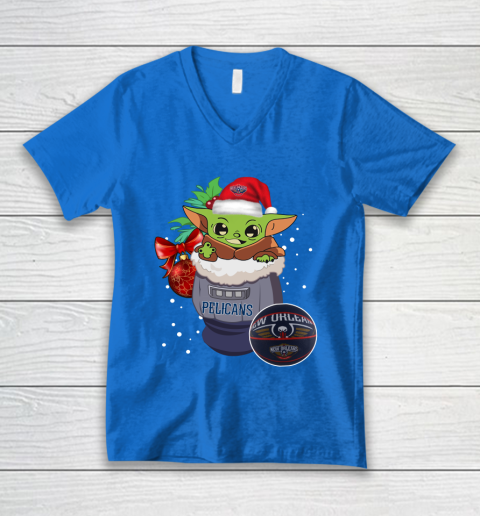 New Orleans Pelicans Christmas Baby Yoda Star Wars Funny Happy NBA V-Neck T-Shirt 6