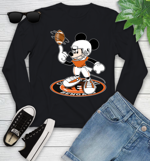 NFL Football Cincinnati Bengals Cheerful Mickey Disney Shirt Youth Long Sleeve