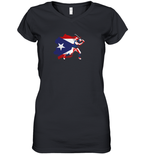 Puerto Rico Flag Shirt Baseball Player Shirt Sport Lover Women's V-Neck T-Shirt