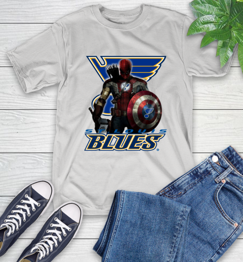 NHL Captain America Thor Spider Man Hawkeye Avengers Endgame Hockey St.Louis Blues T-Shirt