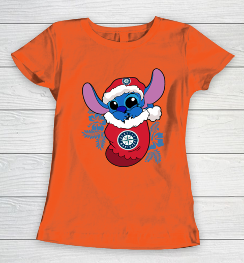 Seattle Mariners Christmas Stitch In The Sock Funny Disney MLB Women's T-Shirt 5