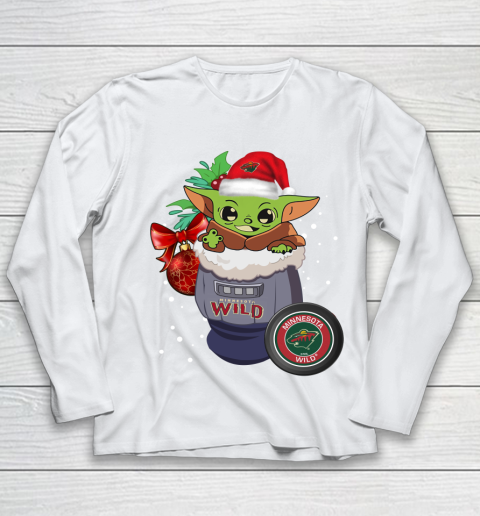Minnesota Wild Christmas Baby Yoda Star Wars Funny Happy NHL Youth Long Sleeve 2