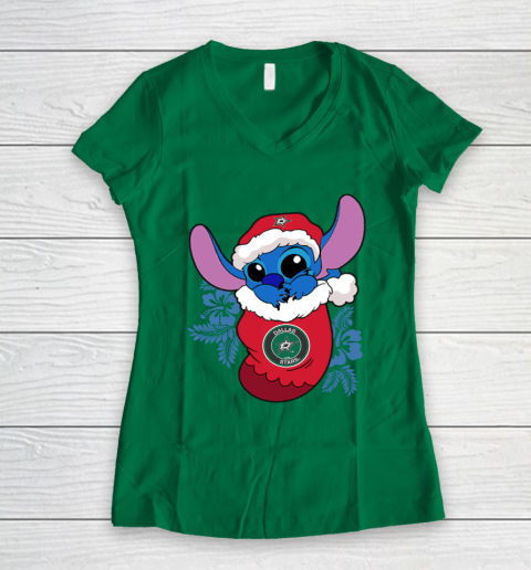 Dallas Stars Christmas Stitch In The Sock Funny Disney NHL Women's V-Neck T-Shirt 5