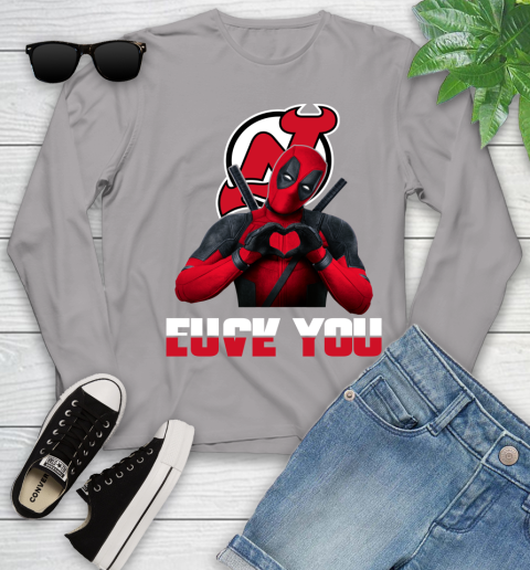 NHL New Jersey Devils Deadpool Love You Fuck You Hockey Sports Youth Long Sleeve 5