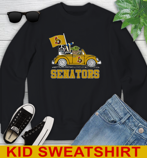 NHL Hockey Ottawa Senators Darth Vader Baby Yoda Driving Star Wars Shirt Youth Sweatshirt 2