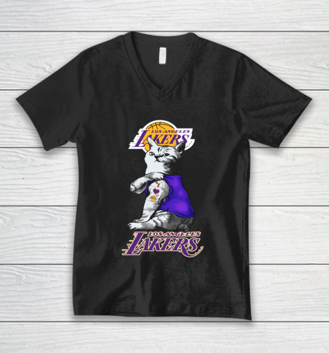 NBA Basketball My Cat Loves Los Angeles Lakers V-Neck T-Shirt