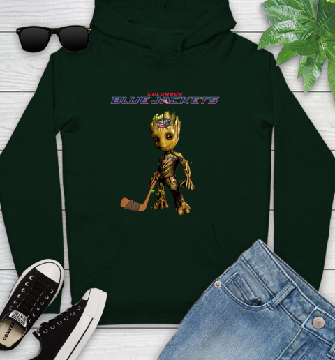 Columbus Blue Jackets NHL Hockey Groot Marvel Guardians Of The Galaxy Youth Hoodie 13
