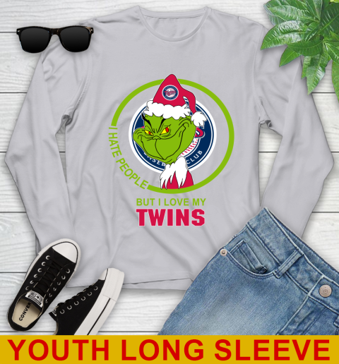 Minnesota Twins MLB Christmas Grinch I Hate People But I Love My Favorite Baseball Team Youth Long Sleeve 6