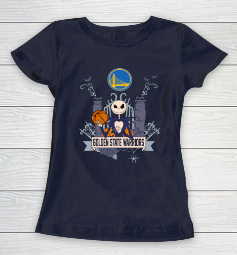 NBA Golden State Warriors Basketball Jack Skellington Halloween Women's T-Shirt 2
