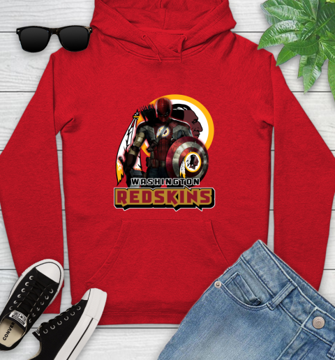 NFL Captain America Thor Spider Man Hawkeye Avengers Endgame Football Washington Redskins Youth Hoodie 11