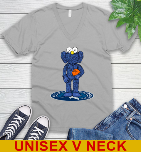 NBA Basketball Minnesota Timberwolves Kaws Bff Blue Figure Shirt V-Neck T-Shirt 4