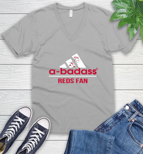 MLB A Badass Cincinnati Reds Fan Adidas Baseball Sports V-Neck T-Shirt 3