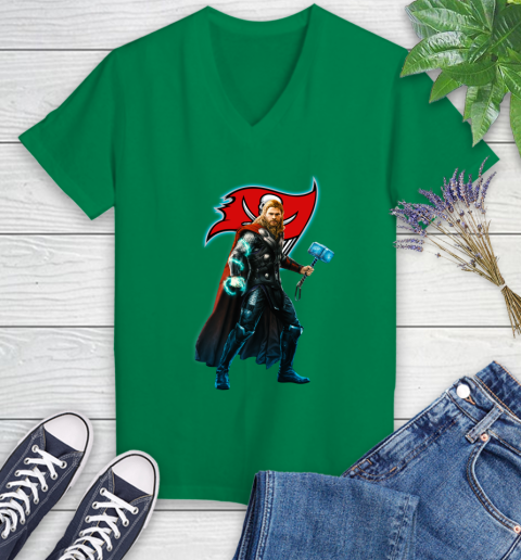 NFL Thor Avengers Endgame Football Tampa Bay Buccaneers Women's V-Neck T-Shirt 5