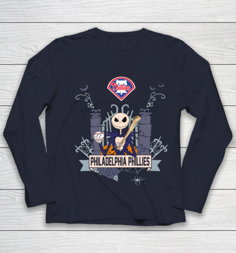 MLB Philadelphia Phillies Baseball Jack Skellington Halloween Youth Long Sleeve 2