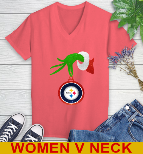 Pittsburgh Steelers Grinch Merry Christmas NFL Football Women's V-Neck T-Shirt 7