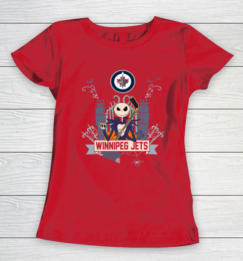 NHL Winnipeg Jets Hockey Jack Skellington Halloween Women's T-Shirt 9