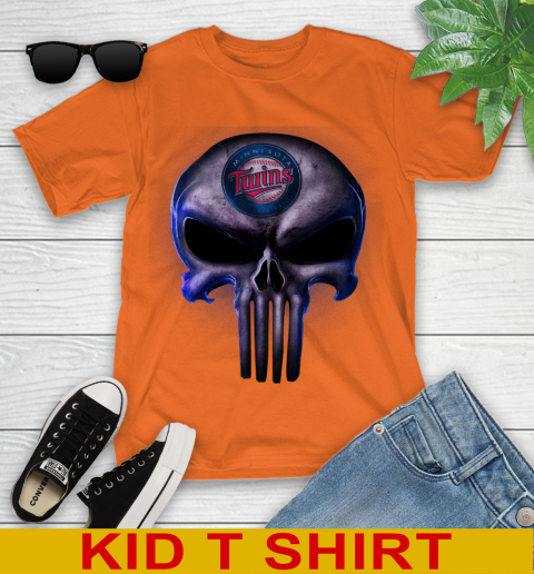 Minnesota Twins MLB Baseball Punisher Skull Sports Youth T-Shirt 8