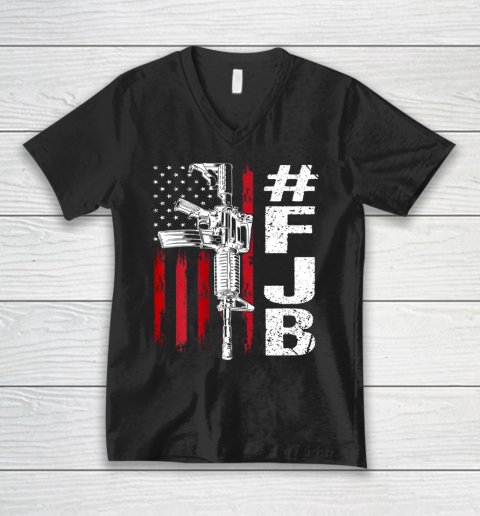 #FJB Pro America Fuck Joe Biden FJB Gun USA Distressed Flag V-Neck T-Shirt
