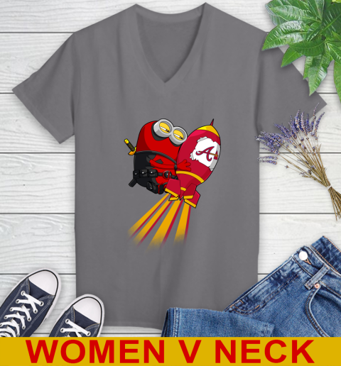 MLB Baseball Atlanta Braves Deadpool Minion Marvel Shirt Women's V-Neck T-Shirt 11