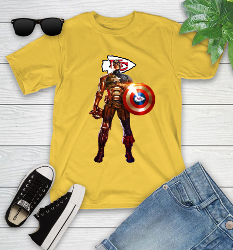 NFL Captain America Marvel Avengers Endgame Football Sports Kansas City Chiefs Youth T-Shirt 8