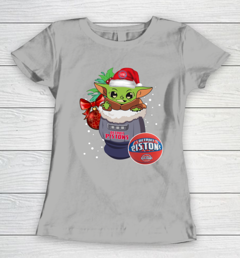 Detroit Pistons Christmas Baby Yoda Star Wars Funny Happy NBA Women's T-Shirt 11