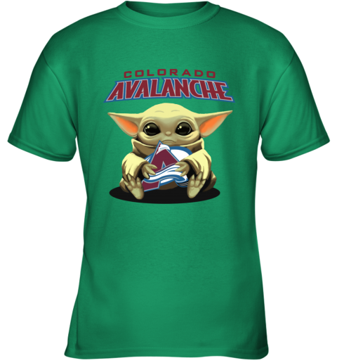 uhns baby yoda hugs the colorado avalanche youth t shirt 26 front irish green