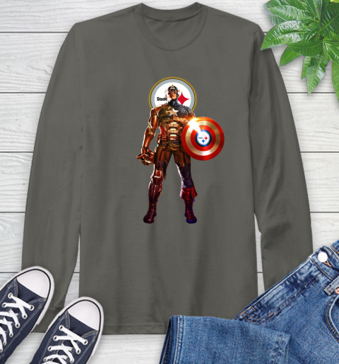 NFL Captain America Marvel Avengers Endgame Football Sports Pittsburgh Steelers Long Sleeve T-Shirt 8