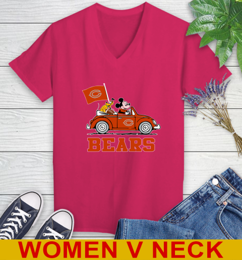 NFL Football Chicago Bears Pluto Mickey Driving Disney Shirt Women's V-Neck T-Shirt 10