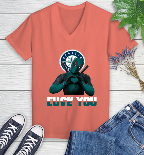 MLB Seattle Mariners Deadpool Love You Fuck You Baseball Sports Women's V-Neck T-Shirt 6