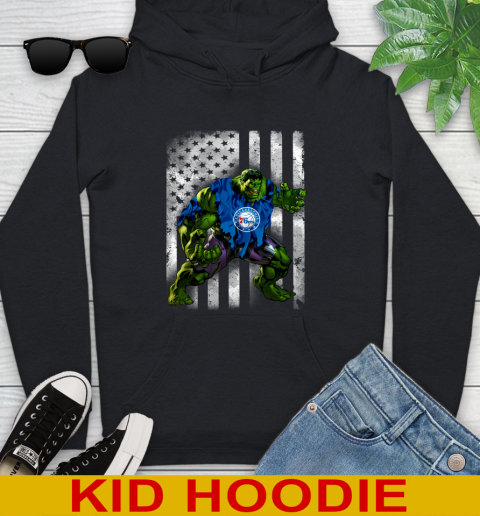 Philadelphia 76ers Hulk Marvel Avengers NBA Basketball American Flag Youth Hoodie