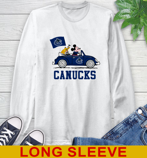 NHL Hockey Vancouver Canucks Pluto Mickey Driving Disney Shirt Long Sleeve T-Shirt