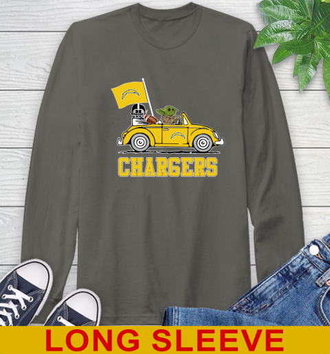 NFL Football Los Angeles Chargers Darth Vader Baby Yoda Driving Star Wars Shirt Long Sleeve T-Shirt 8