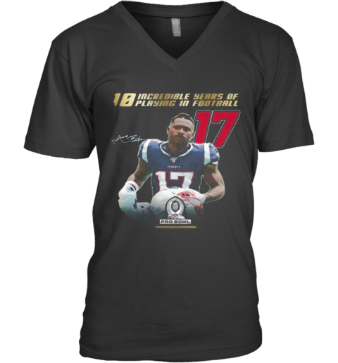 10 Incredible Years Of Laying In Football 17 Antonio Brown New England Patriots Signature V-Neck T-Shirt