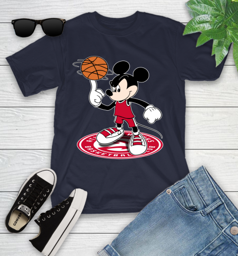 NBA Basketball Atlanta Hawks Cheerful Mickey Disney Shirt Youth T-Shirt 3