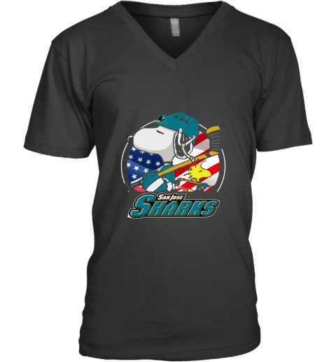 Sanjose Sharks Ice Hockey Snoopy And Woodstock NHL V-Neck T-Shirt