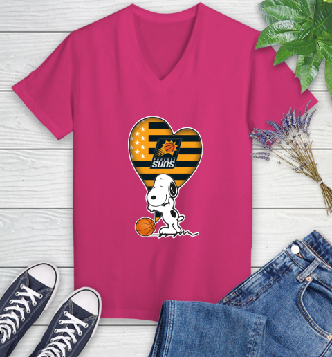 Phoenix Suns NBA Basketball The Peanuts Movie Adorable Snoopy Women's V-Neck T-Shirt 9