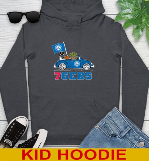 NBA Basketball Philadelphia 76ers Darth Vader Baby Yoda Driving Star Wars Shirt Youth Hoodie 9