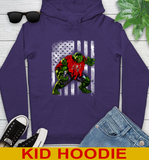 Tampa Bay Buccaneers Hulk Marvel Avengers NFL Football American Flag Youth Hoodie - Image 6