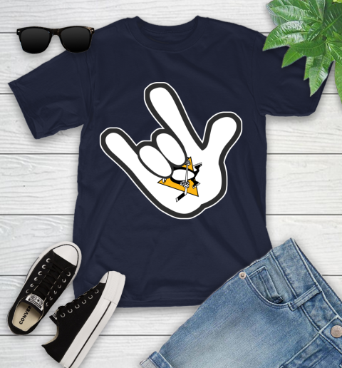 Pittsburgh Penguins NHL Hockey Mickey Rock Hand Disney Youth T-Shirt 3