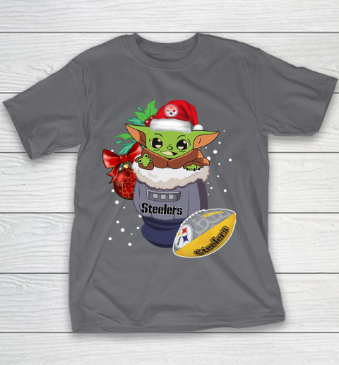 Pittsburgh Steelers Christmas Baby Yoda Star Wars Funny Happy NFL Youth T-Shirt 7